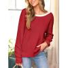 CUPSHE Women’s Fall Pullover Top Bow Ribbed Knit Crew Neck Long Sleeve Contrast Trim Sweater(Red)