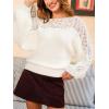 CUPSHE Women’s Fall Sweater Long Sleeve Knit Lace Top Soft Lightweight Pullover Sweaters(White)