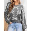 CUPSHE Womens Fall Sweaters Casual Bow Crew Neck Puff Long Sleeve Holiday Pullover Knitted Top Sweater(Grey)
