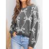 CUPSHE Womens Fall Sweaters Casual Bow Crew Neck Puff Long Sleeve Holiday Pullover Knitted Top Sweater(Grey)