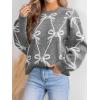 CUPSHE Womens Fall Sweaters Casual Bow Crew Neck Puff Long Sleeve Holiday Pullover Knitted Top Sweater(Grey)