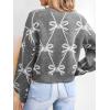 CUPSHE Womens Fall Sweaters Casual Bow Crew Neck Puff Long Sleeve Holiday Pullover Knitted Top Sweater(Grey)