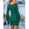 CUPSHE Womens Fall Wedding Guest Christmas Dress Long Sleeve Wrap Dress Tie Waist Crewneck Bodycon Mini Dresses(Green)