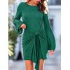 CUPSHE Womens Fall Wedding Guest Christmas Dress Long Sleeve Wrap Dress Tie Waist Crewneck Bodycon Mini Dresses(Green)
