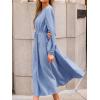 CUPSHE Women’s Fall Wedding Guest Dress V Neck Long Sleeve Drawstring Ruffled Casual Flowy Elegant Party Maxi Dresses(Blue)