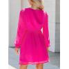 CUPSHE Womens Fall Wedding Guest Party Dress Long Sleeve V Neck Mini Dress Flowy Chiffon A Line Short Dresses(Hot Pink)