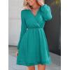CUPSHE Womens Fall Wedding Guest Party Dress Long Sleeve V Neck Mini Dress Flowy Chiffon A Line Short Dresses(Light Green)
