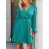 CUPSHE Womens Fall Wedding Guest Party Dress Long Sleeve V Neck Mini Dress Flowy Chiffon A Line Short Dresses(Light Green)