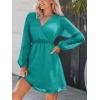 CUPSHE Womens Fall Wedding Guest Party Dress Long Sleeve V Neck Mini Dress Flowy Chiffon A Line Short Dresses(Light Green)
