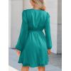 CUPSHE Womens Fall Wedding Guest Party Dress Long Sleeve V Neck Mini Dress Flowy Chiffon A Line Short Dresses(Light Green)