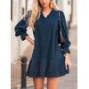 CUPSHE Womens Fall Winter Corduroy Dress Long Sleeve Babydoll Mini Dress Causal V Neck Button Down Tunic Dress(Navy Blue)