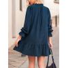 CUPSHE Womens Fall Winter Corduroy Dress Long Sleeve Babydoll Mini Dress Causal V Neck Button Down Tunic Dress(Navy Blue)