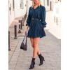 CUPSHE Womens Fall Winter Corduroy Dress Long Sleeve Babydoll Mini Dress Causal V Neck Button Down Tunic Dress(Navy Blue)