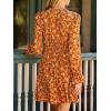CUPSHE Women’s Floral Fall Mini Dress Boho V Neck Ruffle Sleeves Smocked Waist A Line Dresses(Orange)