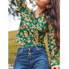 CUPSHE Womens Floral Long Sleeve V Neck Work Casual Dressy Blouse Shirts(Green)