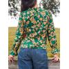 CUPSHE Womens Floral Long Sleeve V Neck Work Casual Dressy Blouse Shirts(Green)