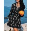 CUPSHE Women’s Floral Mini Dress Tie Neck Puff Sleeves Ruffle A Line Tunic Casual Fall Dress(Black)