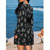 CUPSHE Women’s Floral Mini Dress Tie Neck Puff Sleeves Ruffle A Line Tunic Casual Fall Dress(Black)