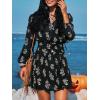 CUPSHE Women’s Floral Mini Dress Tie Neck Puff Sleeves Ruffle A Line Tunic Casual Fall Dress(Black)