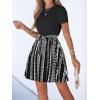 CUPSHE Women’s Floral Paisley Mini Beach Dress Crew Neck Short Sleeve Belted Tie A Line Stripe Mini Summer Dresses(Black)