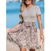 CUPSHE Women’s Floral Paisley Mini Beach Dress Crew Neck Short Sleeve Belted Tie A Line Stripe Mini Summer Dresses(Brown Paisley)