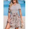 CUPSHE Women’s Floral Paisley Mini Beach Dress Crew Neck Short Sleeve Belted Tie A Line Stripe Mini Summer Dresses(Brown Paisley)