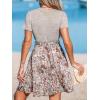 CUPSHE Women’s Floral Paisley Mini Beach Dress Crew Neck Short Sleeve Belted Tie A Line Stripe Mini Summer Dresses(Brown Paisley)