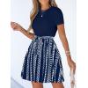 CUPSHE Women’s Floral Paisley Mini Beach Dress Crew Neck Short Sleeve Belted Tie A Line Stripe Mini Summer Dresses(Navy Blue Striped)