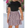 CUPSHE Women’s Floral Paisley Mini Beach Dress Crew Neck Short Sleeve Belted Tie A Line Stripe Mini Summer Dresses(Pink-leopard)