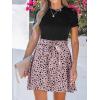 CUPSHE Women’s Floral Paisley Mini Beach Dress Crew Neck Short Sleeve Belted Tie A Line Stripe Mini Summer Dresses(Pink-leopard)