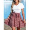 CUPSHE Women’s Floral Paisley Mini Beach Dress Crew Neck Short Sleeve Belted Tie A Line Stripe Mini Summer Dresses(Red Floral)