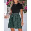 CUPSHE Women’s Floral Paisley Mini Beach Dress Crew Neck Short Sleeve Belted Tie A Line Stripe Mini Summer Dresses(Sage Green)