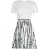 CUPSHE Women’s Floral Paisley Mini Beach Dress Crew Neck Short Sleeve Belted Tie A Line Stripe Mini Summer Dresses(White)