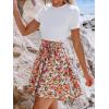 CUPSHE Women’s Floral Paisley Mini Beach Dress Crew Neck Short Sleeve Belted Tie A Line Stripe Mini Summer Dresses(White Orange)