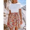 CUPSHE Women’s Floral Paisley Mini Beach Dress Crew Neck Short Sleeve Belted Tie A Line Stripe Mini Summer Dresses(White Orange)
