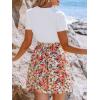 CUPSHE Women’s Floral Paisley Mini Beach Dress Crew Neck Short Sleeve Belted Tie A Line Stripe Mini Summer Dresses(White Orange)
