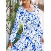 CUPSHE Womens Floral Print Maxi Dress Long Sleeve Smocked Waist Scoop Neck Flowy Fall Elegant Boho Dress(Blue)