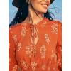 CUPSHE Women’s Floral Printed Maxi Dress Tie Front Puff Sleeves Smocked Waist Ruffle Casual Fall Dresses(Orange)