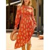 CUPSHE Women’s Floral Printed Maxi Dress Tie Front Puff Sleeves Smocked Waist Ruffle Casual Fall Dresses(Orange)