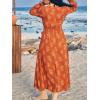 CUPSHE Women’s Floral Printed Maxi Dress Tie Front Puff Sleeves Smocked Waist Ruffle Casual Fall Dresses(Orange)