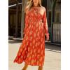 CUPSHE Women’s Floral Printed Maxi Dress Tie Front Puff Sleeves Smocked Waist Ruffle Casual Fall Dresses(Orange)