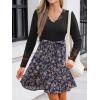 CUPSHE Women’s Floral Ruffled Mini Dress V Neck Long Sleeve Waist Tie Lace Trim Casual Dresses(Black Floral)