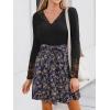 CUPSHE Women’s Floral Ruffled Mini Dress V Neck Long Sleeve Waist Tie Lace Trim Casual Dresses(Black Floral)