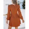 CUPSHE Women’s Front Twist Keyhole Fall Dresses V Neck Long Puff Sleeve High Waist A Line Casual Mini Autumn Dresses(Brown)