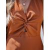 CUPSHE Women’s Front Twist Keyhole Fall Dresses V Neck Long Puff Sleeve High Waist A Line Casual Mini Autumn Dresses(Brown)