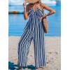 CUPSHE Women’s Jumpsuits Halter Neck Sleeveless Wide Leg Overall Backless Outfit Casual Beach(Blue)