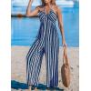 CUPSHE Women’s Jumpsuits Halter Neck Sleeveless Wide Leg Overall Backless Outfit Casual Beach(Blue)