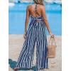 CUPSHE Women’s Jumpsuits Halter Neck Sleeveless Wide Leg Overall Backless Outfit Casual Beach(Blue)