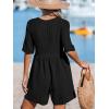 CUPSHE Women’s Jumpsuits V-Neck Wide Leg Romper Short Sleeves Overall with Front Pockets Outfit Casual Beach(Black)