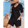 CUPSHE Women’s Jumpsuits V-Neck Wide Leg Romper Short Sleeves Overall with Front Pockets Outfit Casual Beach(Black)